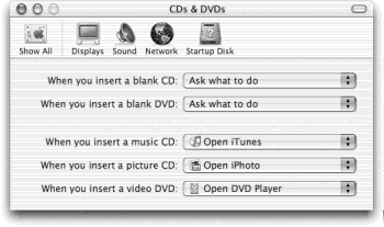 You can tell the Mac exactly which program to launch when you insert each kind of disc—or tell it to do nothing at all.