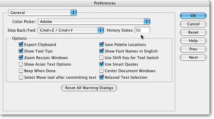 You can set the number of steps the Undo History palette remembers in Edit â Preferences â General. Elements initially sets it to 50 by default, but it can be set as high as 1,000. Beware, thoughâremembering even 100 steps may slow your system to a crawl if you don't have a super-powered processor, plenty of memory, and loads of disk space. If Elements runs slowly on your machine, reducing the number of history states it remembers (try 20) may speed things up a bit.