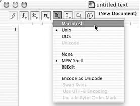 Selecting a linefeed style in BBEdit