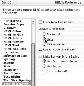 Setting default linefeed style in BBEdit preferences