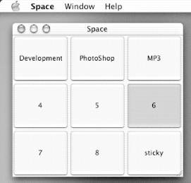 The Space.app pager showing nine workspaces