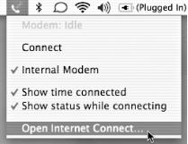 Launching Internet Connect from the menu bar