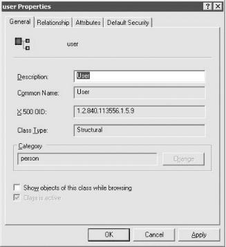 User class schema entry general settings