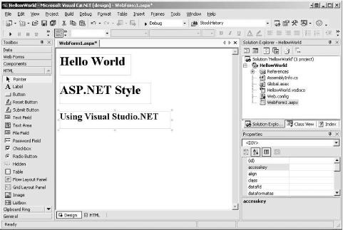 HTML labels in Visual Studio .NET