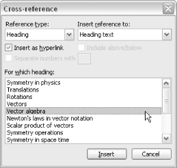 Only nine items at a time are visible in the Cross-reference dialog