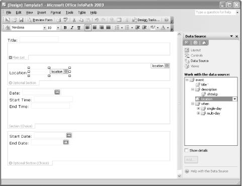 Designing a form in Microsoft InfoPath
