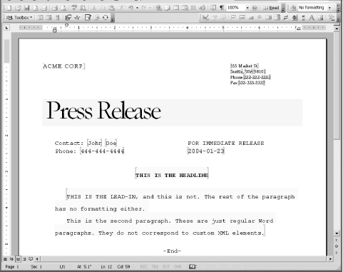 The press release template after being filled out by a user