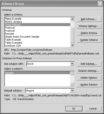 A schema library entry as shown in the Word UI