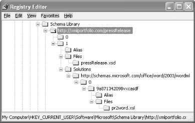 A schema library entry as shown in the Windows Registry Editor