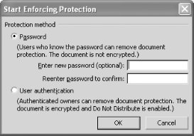 Optional password for removing document protection