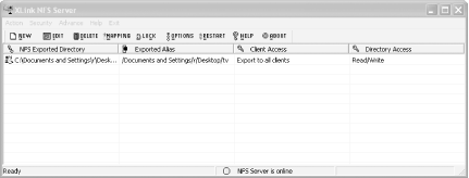 The XLink server exporting the “C:\Documents and Settings\r\Desktop\tv” directory