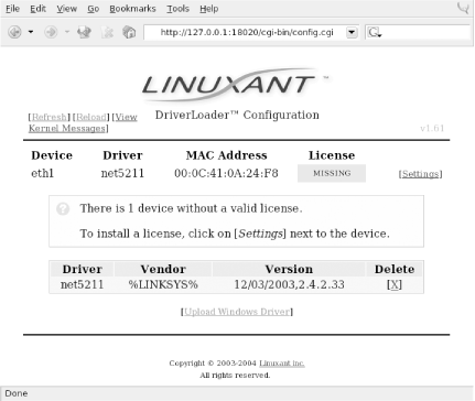 DriverLoader shows a missing license for the newly installed driver