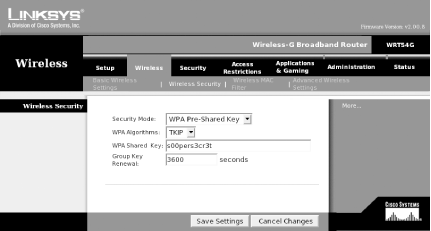 WPA-PSK setup for a Linksys WRT54G