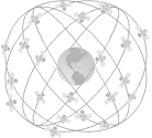 Satellites circling the earth in six orbital paths