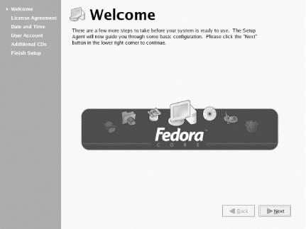 The Firstboot service Welcome screen
