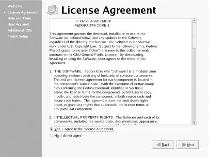 The License Agreement screen