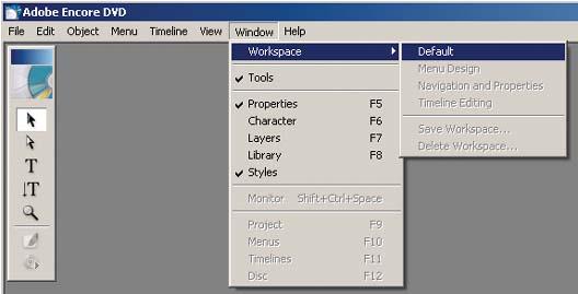 Use the Encore Window menu to show and hide individual windows and palettes.