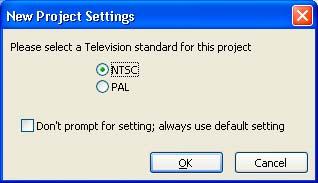Specify the television standard for your DVD when you open a new project.