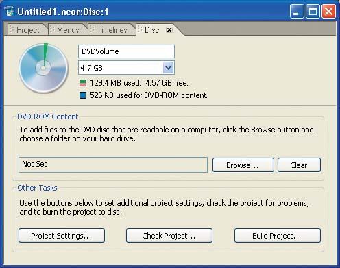 Use the Disc tab to build and burn your final project.
