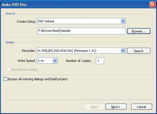 Select the Source as a DVD Volume in the Make DVD Disc dialog.
