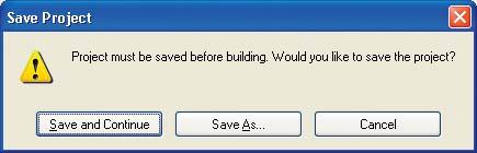 Encore prompts you to save your project before building a DVD.
