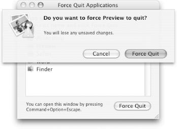 A warning sheet appears before you can force an application to quit
