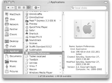 The System Preferences application, as found in the Finder