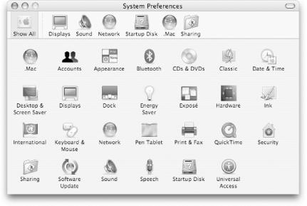 The System Preferences, listed alphabetically