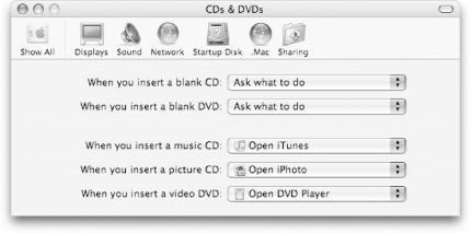 The CDs & DVDs preferences panel