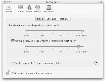 The Energy Saver preferences panel as displayed on a G4 tower