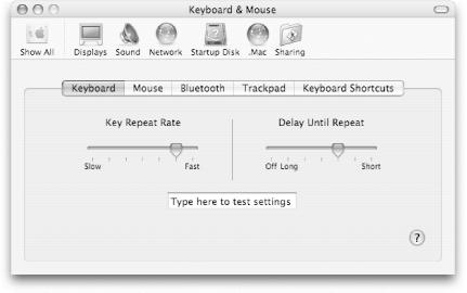 The Keyboard preferences panel