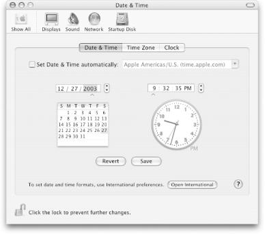 The Date & Time preferences panel