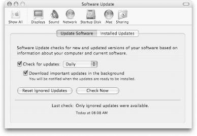 The Software Update panel