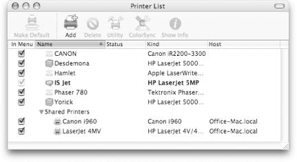 Printer Setup Utility’s printer list window