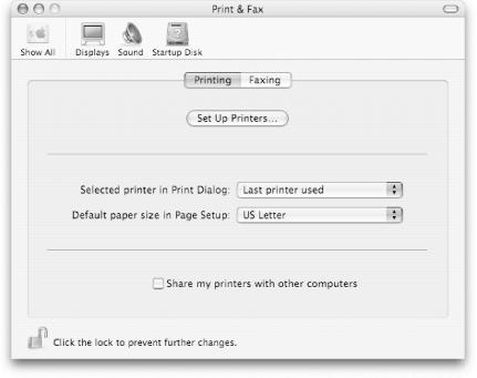 The Print & Fax Preference pane