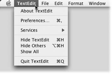 The first menu in every program lets you know, at a glance, which program you’re actually in. It also offers overall program commands like Quit and Hide.