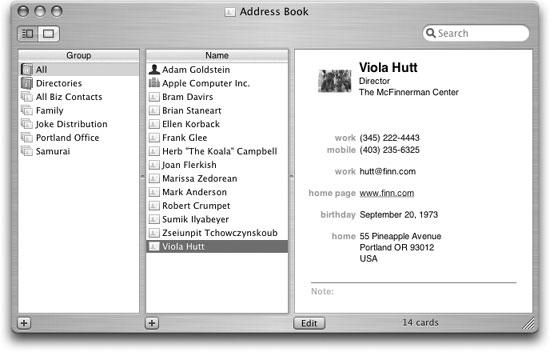 The big question: Why isn’t this program named iContact? With its three-paned view, soft rounded buttons and brushed-aluminum style windows, it certainly looks like a close cousin of iPhoto and iTunes.
