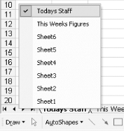 Tabs command bar displayed by right-clicking the sheet scroll tabs