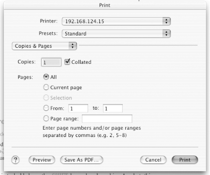 A Print dialog box with a Save As PDF . . . option