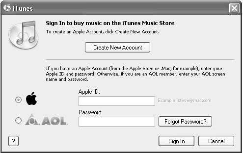 If you already have an Apple Account, you can sign in here. If not, just click the Create Account button to get started. If you’re an America Online member, you can skip the Apple Account and sign into the store using your AOL screen name and password.