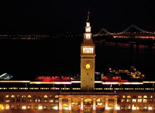 Full-color night shot of the Port of San Francisco