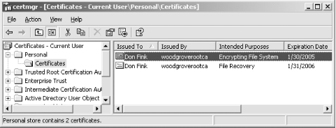 Selecting the EFS certificate based on the Intended Purposes field