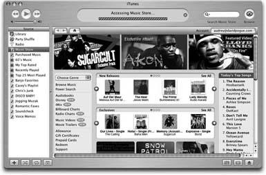 The Browse button and Search box in the iTunes window perform their song-locating duties on the Store’s inventory. Each listing in the Choose Genre pop-up menu has its own set of pages.Below it, you can see a lot of the latest Music Store bells and whistles: movie trailers, radio charts, etc.