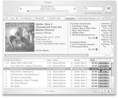 When you download an album, or even just one song from an album, you get music files in the AAC format. A color picture of the album cover is attached to the song file, which you can display in the artwork pane of the iTunes program window when you’re playing that song.