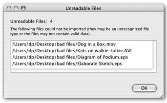 Here’s iPhoto’s way of telling you that you just tried to feed it a file that it can’t digest: an EPS file, an Adobe Illustrator drawing, QuickTime movie, or PowerPoint file, for example.Of course, you can always open up an EPS or PostScript file in your Preview program, and then export it into a more iPhoto-friendly format from there.