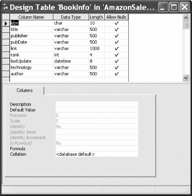 Designing the BookInfo table
