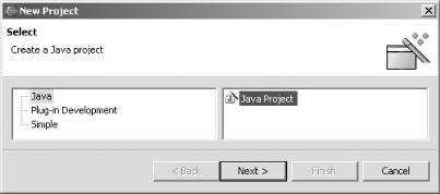 The New Project dialog