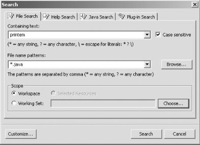 The Search dialog