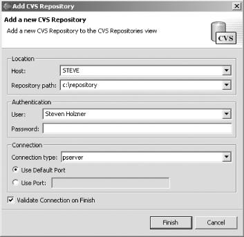 Connecting Eclipse to a CVS repository