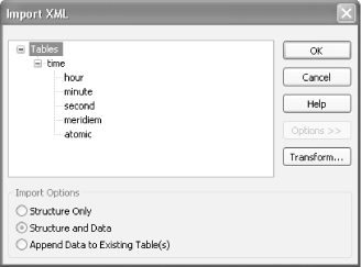 Import XML dialog box in Access 2003